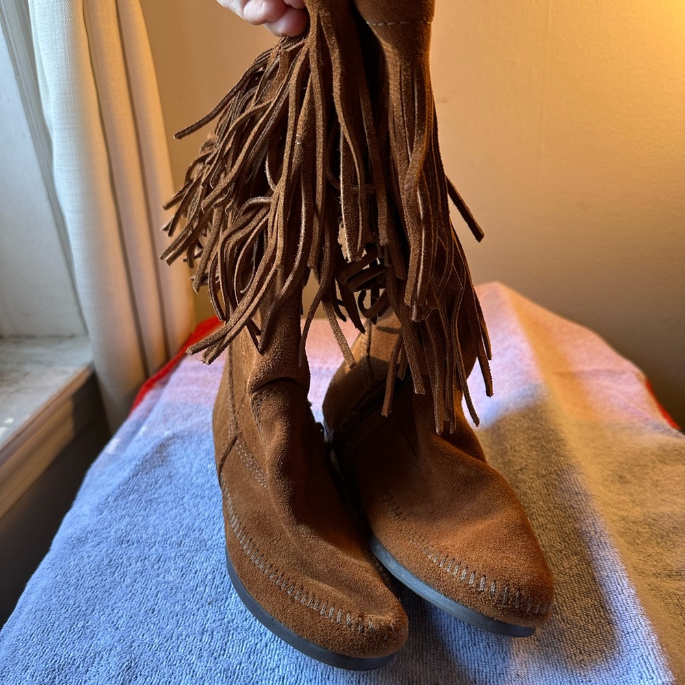 Minnetonka Fringe Calf High Boots